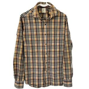 Taylor Stitch Custom Tailored Shirt‎ Mens S Brown Black Tan Check Plaid Button